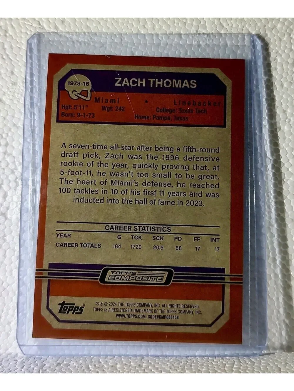 Zach Thomas 2023 Topps 1973 NFL #1973-16 Football Card Miami Dolphins
